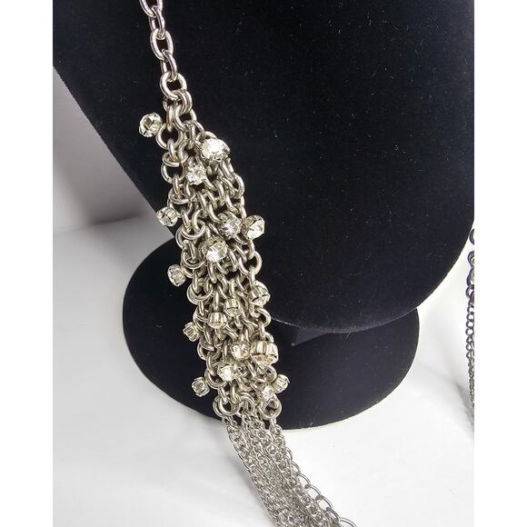 BANANA REPUBLIC Multi Strand Silver Rhinestone Necklace Jewelry Vintage Gift - Picture 3 of 7